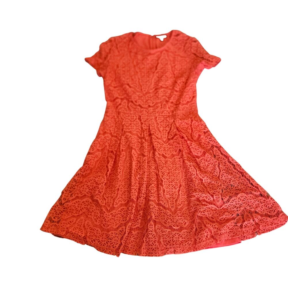 APT 9 Coral Lace Fit & Flare Dress Size 4 Short Sleeve Lined Party Dress